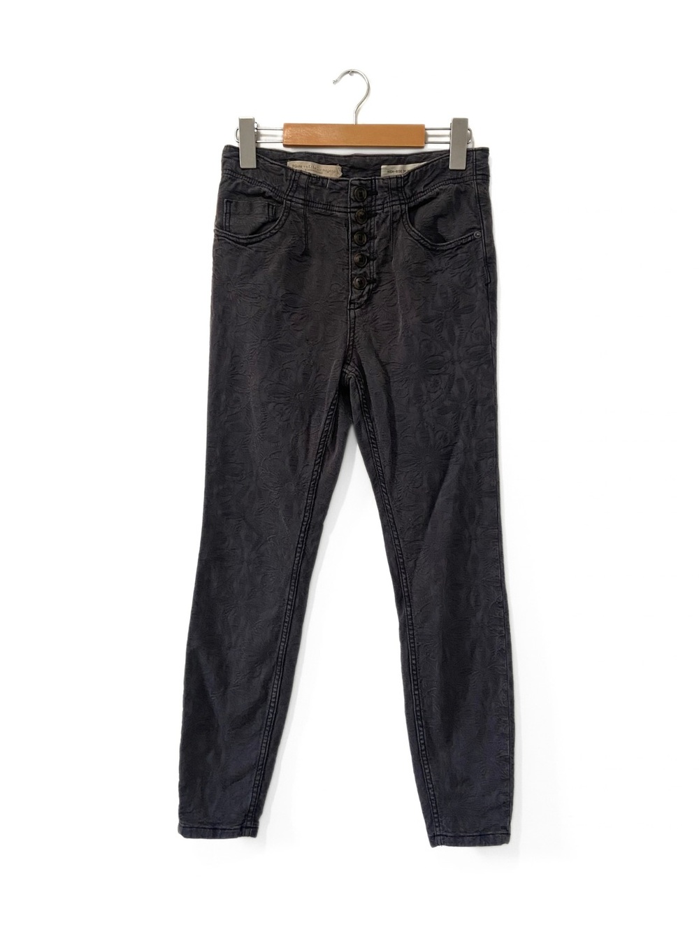 Pilcro | Anthropologie Grey Floral High-Rise Skinny Pants Size 28